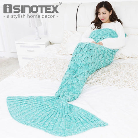VIP LINK ISINOTEX Soft Knitted Mermaid Tail Blanket Crochet Handmade Sleeping Bag for Kids Adult Best Birthday Christmas Gift
